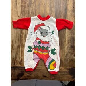 Vintage Santa Mouse Red Printed Christmas pajama outfit Size 3 Months